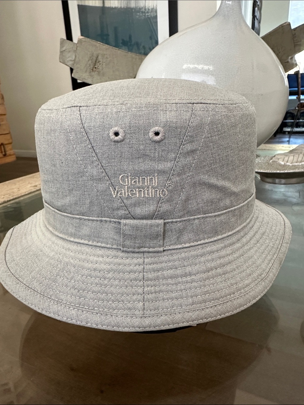Valentino Light Gray Gianni Valentino Embroidered Bucket Hat